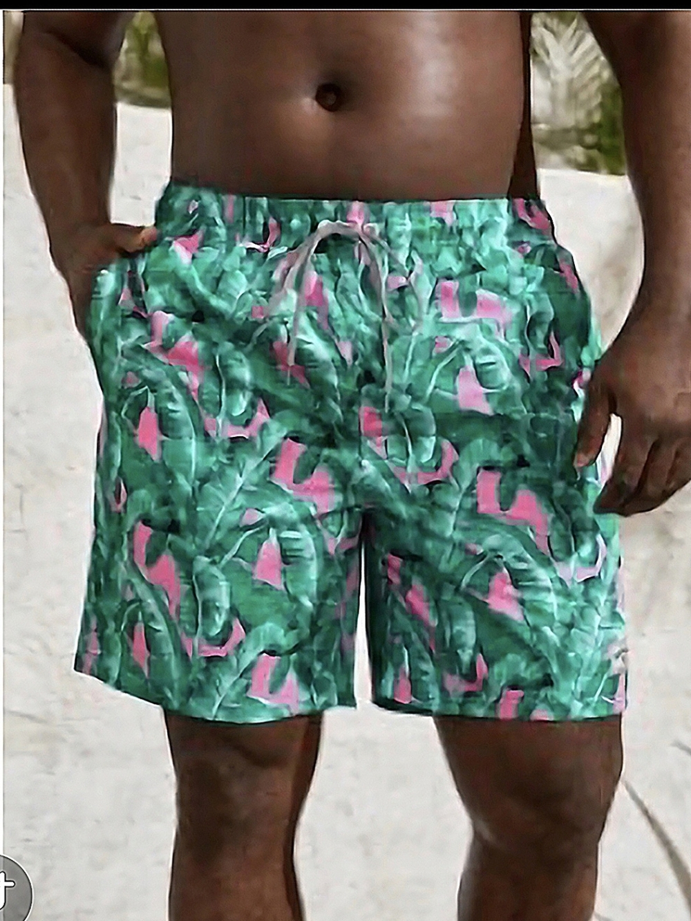 NEW Men Tropical Print Drawstring Waist Swim Trunks SIZE: 2XL (WAIST 42-44)